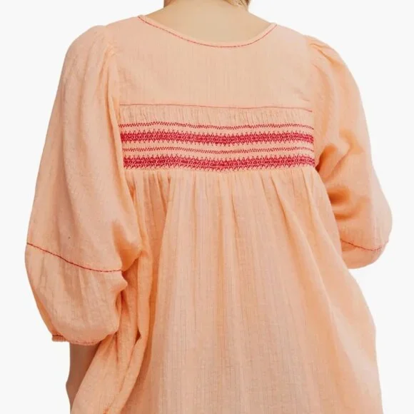 Free People Dylan Smocked Embroidered Tunic Size XS NWT Retail $148 Boho - Picture 2 of 5